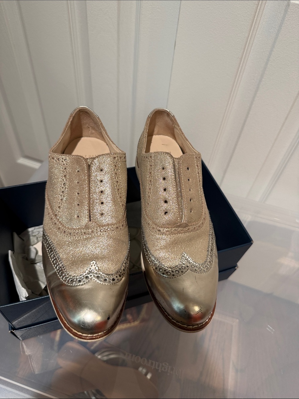 Cole Haan Metallic Gold Wingtip Loafers
